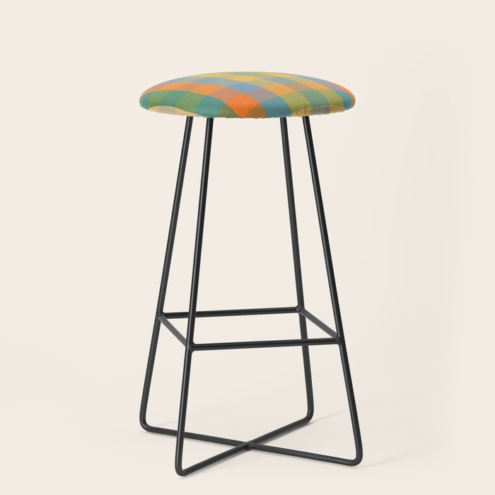 Colorful Retro Modern Stripe Check Pattern Blue Orange Green Yellow Stool Gallery Image 1