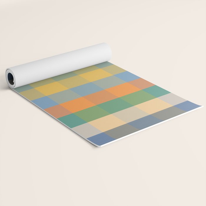 Colorful Retro Modern Stripe Check Pattern Blue Orange Green Yellow Yoga Mat Gallery Image 2