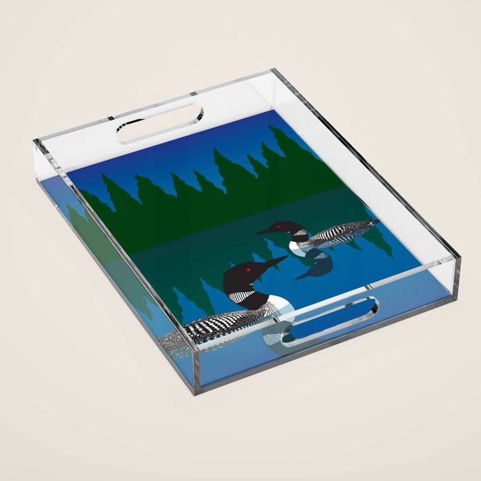 Loons in a Woodland Lake Acrylic Tray Gallery Image 1