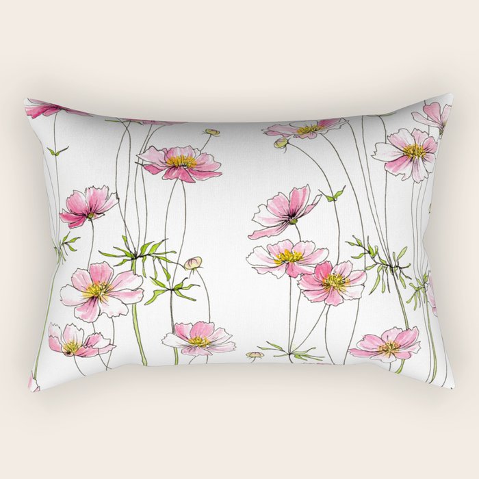 Pink Cosmos Flowers Rectangular Pillow Gallery Image 2