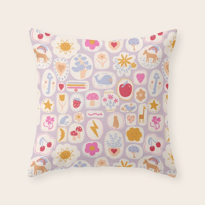 Little treasures, fun hand drawn pattern Throw Pillow Gallery Image 6
