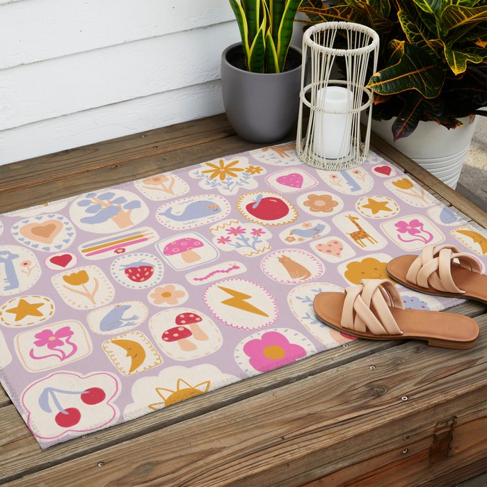 Little treasures, fun hand drawn pattern Outdoor Rug Gallery Image 2
