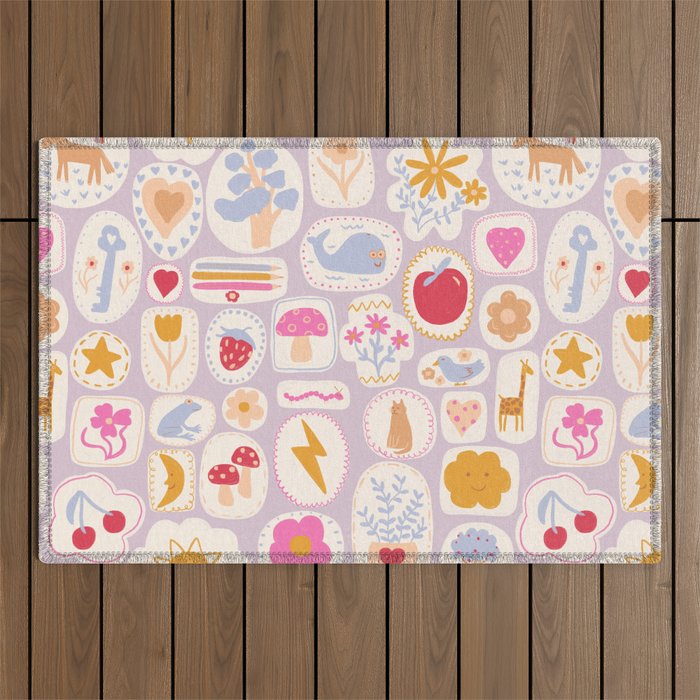 Little treasures, fun hand drawn pattern Outdoor Rug Gallery Image 1