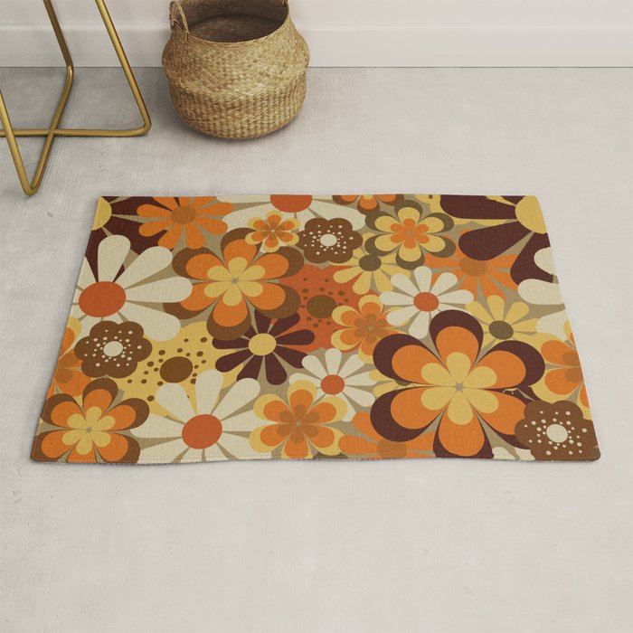70's Floral Prints, Retro Art Rug Gallery Image 1