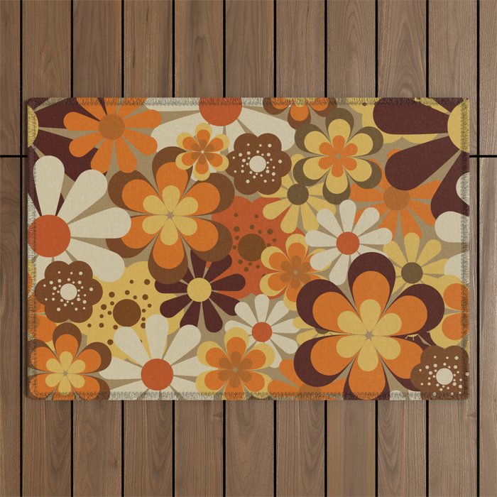 70's Floral Prints, Retro Art Outdoor Rug Gallery Image 1