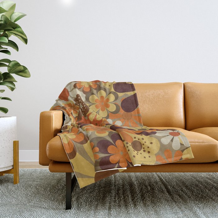 70's Floral Prints, Retro Art Throw Blanket Gallery Image 1