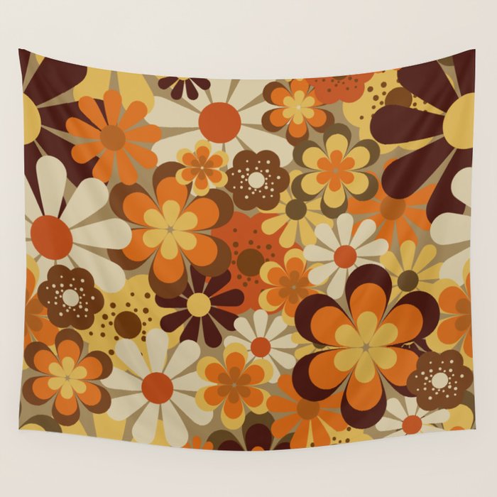 70's Floral Prints, Retro Art Wall Tapestry Gallery Image 4