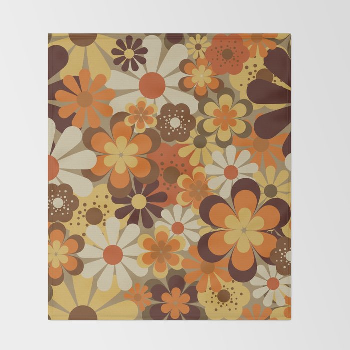 70's Floral Prints, Retro Art Throw Blanket Gallery Image 2