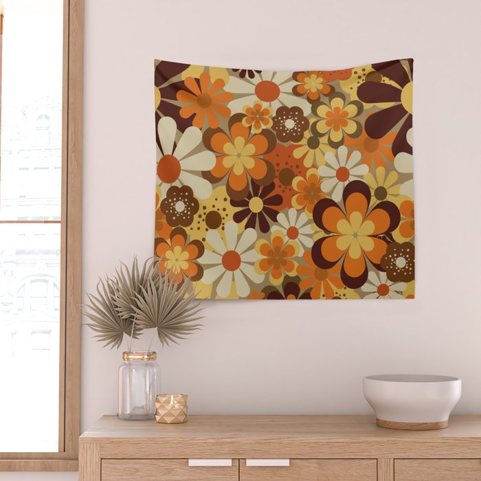 70's Floral Prints, Retro Art Wall Tapestry Gallery Image 2