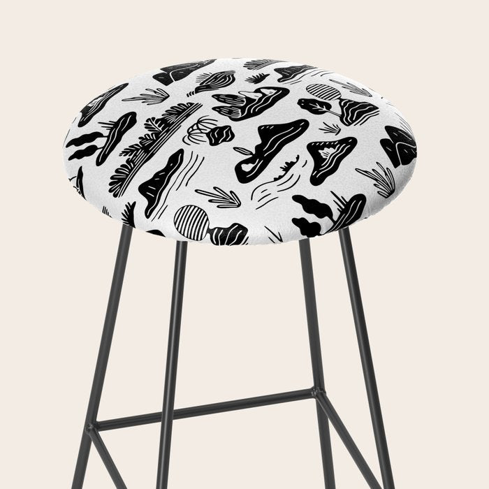 Black and white nature landscape doodle pattern Stool Gallery Image 2
