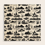 Black and white nature landscape doodle pattern Wood Wall Art Gallery Image 1