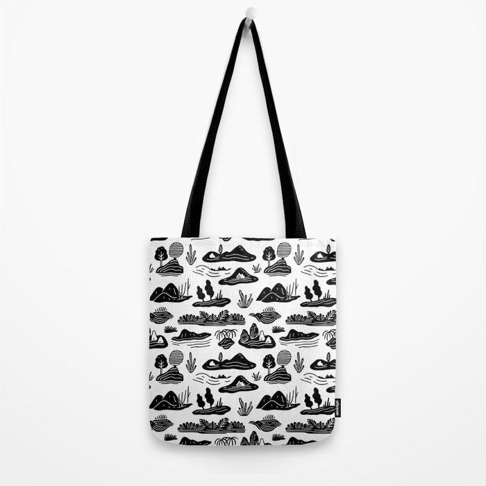 Black and white nature landscape doodle pattern Tote Bag Gallery Image 2