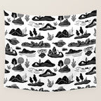 Black and white nature landscape doodle pattern Wall Tapestry Gallery Image 4