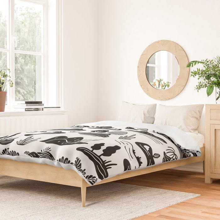 Black and white nature landscape doodle pattern Duvet Cover Gallery Image 2