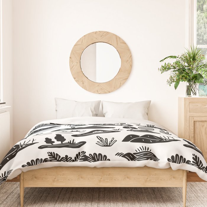 Black and white nature landscape doodle pattern Duvet Cover Gallery Image 3