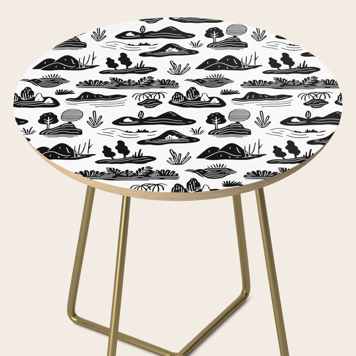 Black and white nature landscape doodle pattern Side Table Gallery Image 2