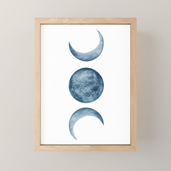 Blue Moon Phases Watercolor Mini Art Print Gallery Image 1