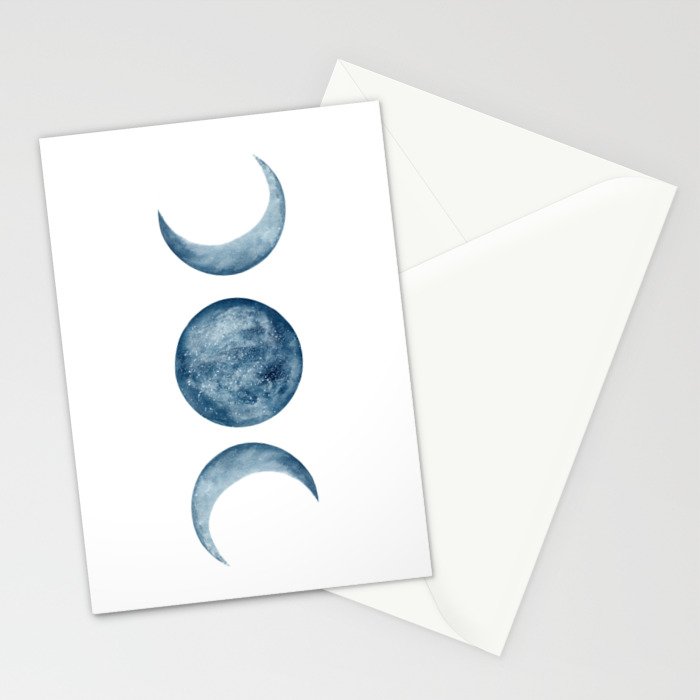 Blue Moon Phases Watercolor Stationery Card Gallery Image 2