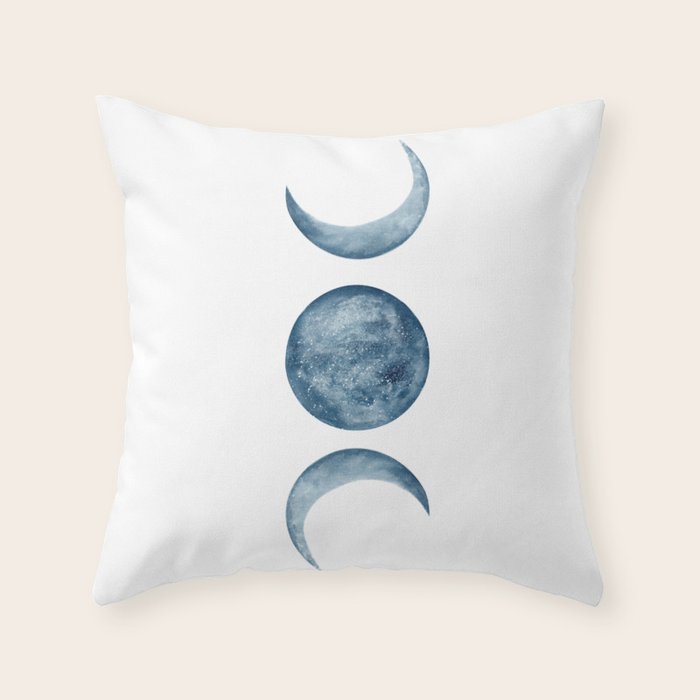 Blue Moon Phases Watercolor Throw Pillow Gallery Image 6