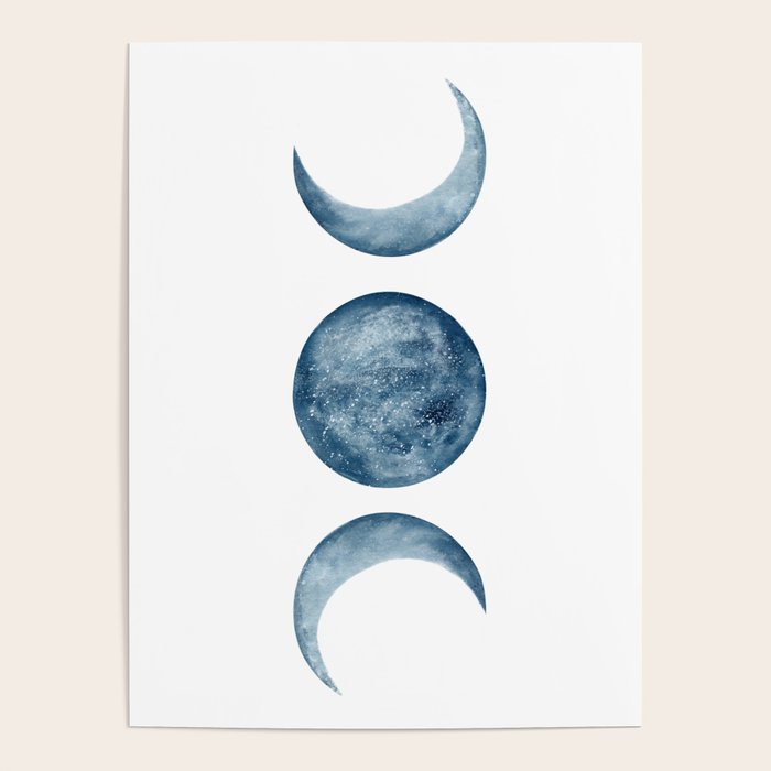 Blue Moon Phases Watercolor Poster Gallery Image 4