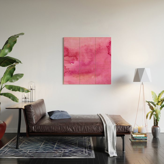 Blush pink magenta watercolor paint gradient Wood Wall Art Gallery Image 2