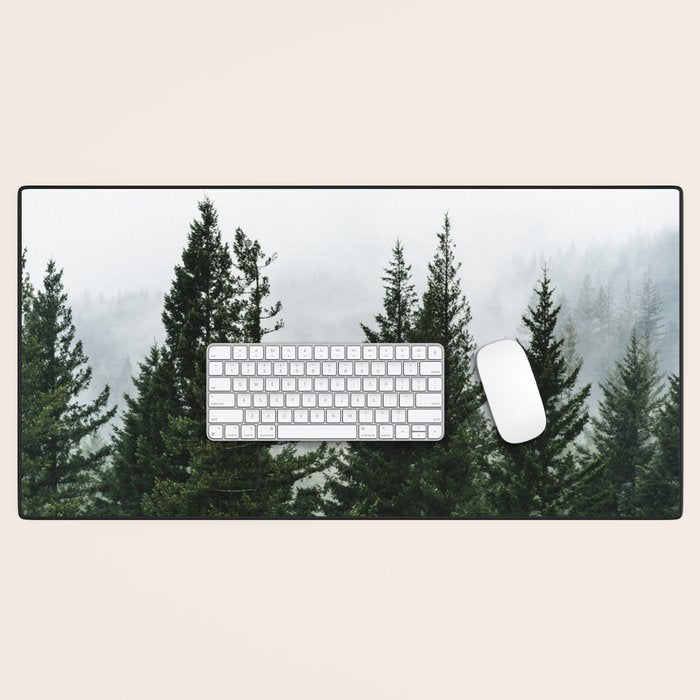 Wanderlust Forest V - Mountain Adventure in Foggy Woods Desk Mat Gallery Image 1