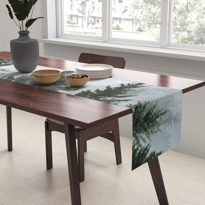 Wanderlust Forest V - Mountain Adventure in Foggy Woods Table Runner Gallery Image 2
