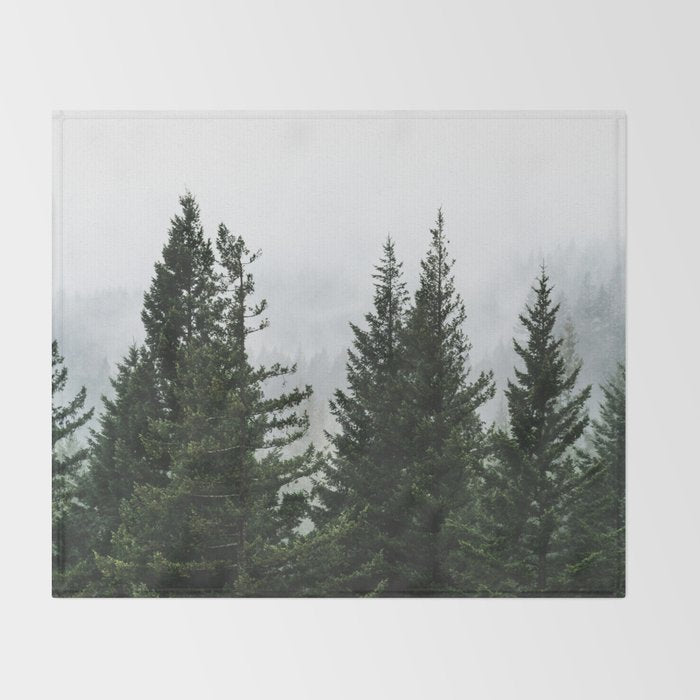 Wanderlust Forest V - Mountain Adventure in Foggy Woods Throw Blanket Gallery Image 2