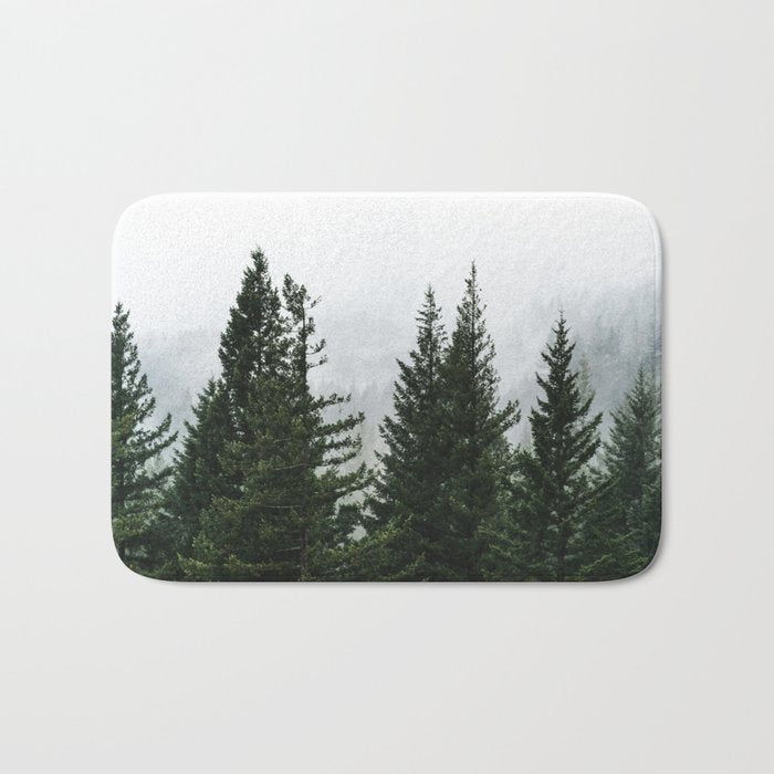 Wanderlust Forest V - Mountain Adventure in Foggy Woods Bath Mat Gallery Image 1