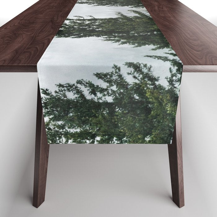 Wanderlust Forest V - Mountain Adventure in Foggy Woods Table Runner Gallery Image 1