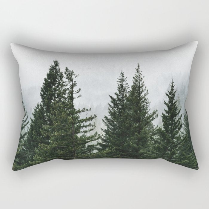 Wanderlust Forest V - Mountain Adventure in Foggy Woods Rectangular Pillow Gallery Image 2