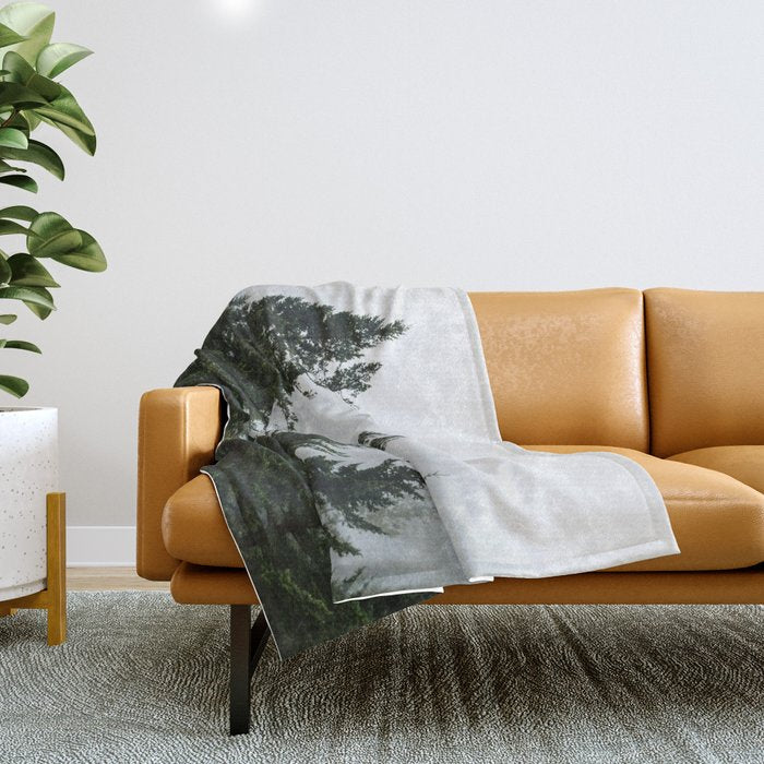 Wanderlust Forest V - Mountain Adventure in Foggy Woods Throw Blanket Gallery Image 1
