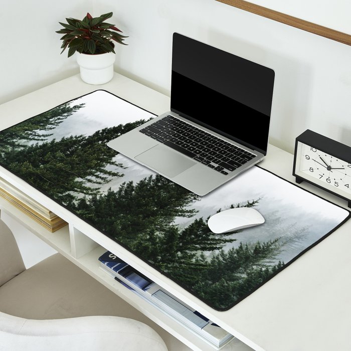 Wanderlust Forest V - Mountain Adventure in Foggy Woods Desk Mat Gallery Image 2
