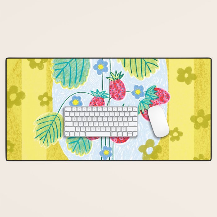 Sweet Strawberry Plant Friends in Yellow & Pink Desk Mat Gallery Image 1