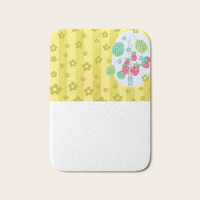 Sweet Strawberry Plant Friends in Yellow & Pink Bath Mat Gallery Image 1