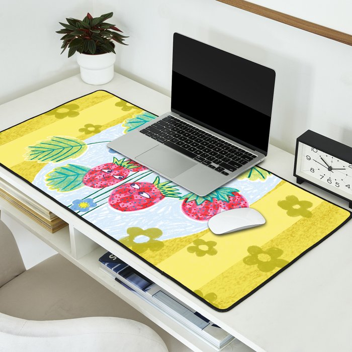Sweet Strawberry Plant Friends in Yellow & Pink Desk Mat Gallery Image 2