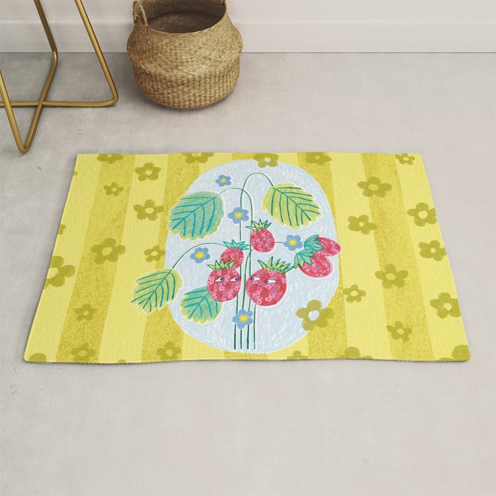 Sweet Strawberry Plant Friends in Yellow & Pink Rug Gallery Image 1