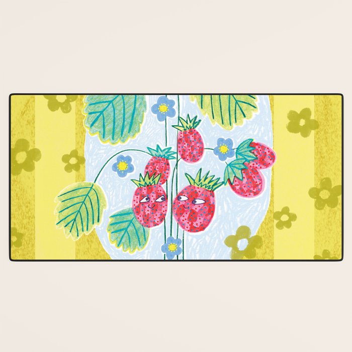 Sweet Strawberry Plant Friends in Yellow & Pink Desk Mat Gallery Image 3