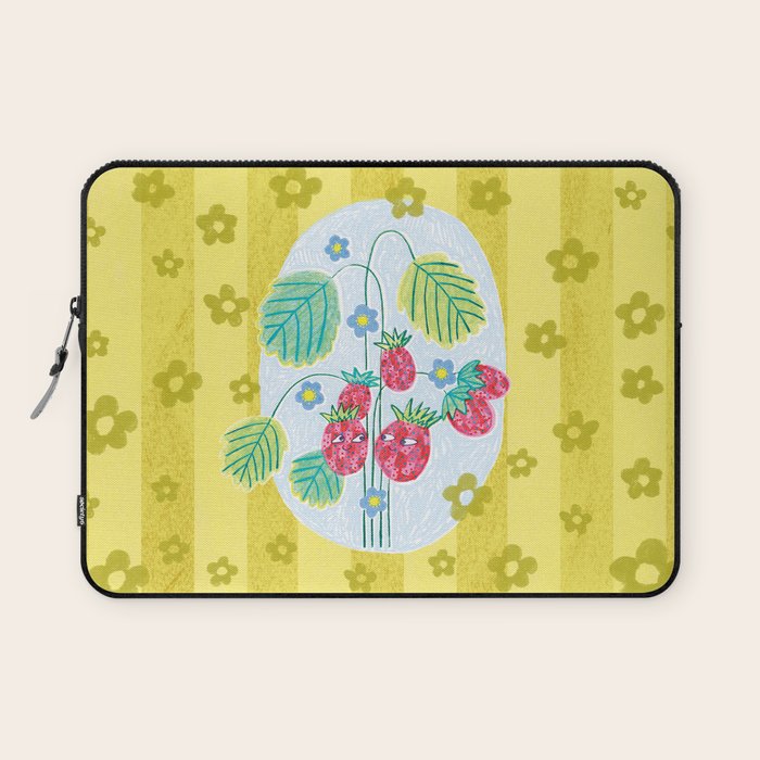 Sweet Strawberry Plant Friends in Yellow & Pink Laptop Sleeve Gallery Image 1