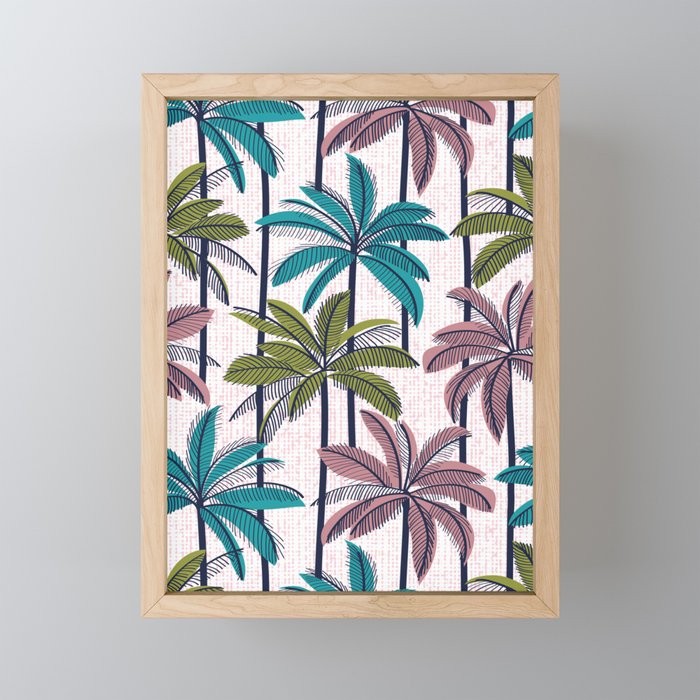 Retro Palm Springs vibes // white background highball green peacock blue and dry rose palm trees oxford navy blue lines Mini Art Print Gallery Image 1