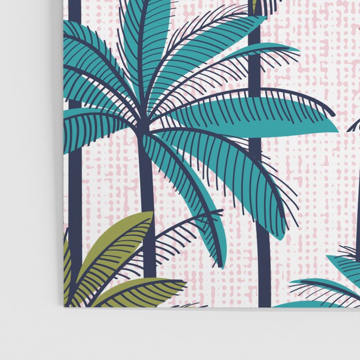 Retro Palm Springs vibes // white background highball green peacock blue and dry rose palm trees oxford navy blue lines Poster Gallery Image 3