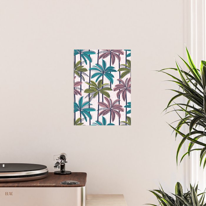 Retro Palm Springs vibes // white background highball green peacock blue and dry rose palm trees oxford navy blue lines Poster Gallery Image 2
