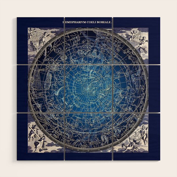 Vintage Celestial Constellations 17th Cenurty Star Map - Star Chart of the Constellations Wood Wall Art Gallery Image 1
