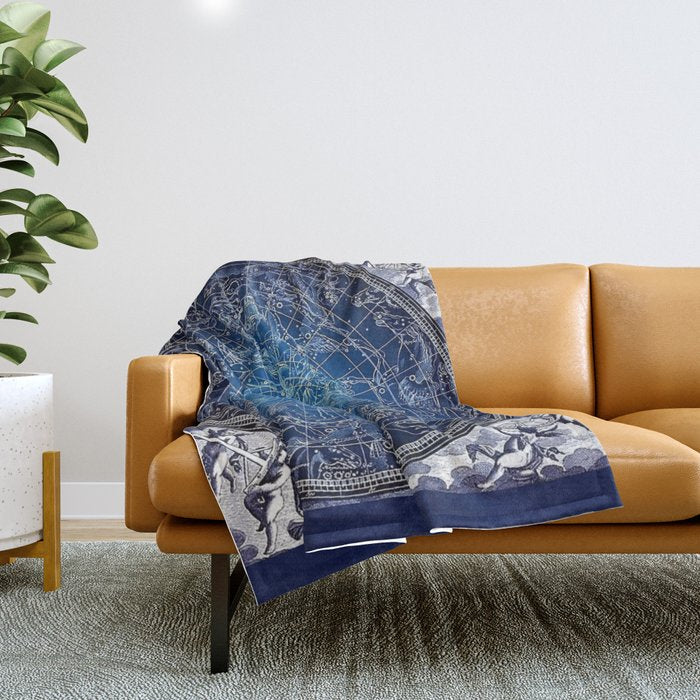 Vintage Celestial Constellations 17th Cenurty Star Map - Star Chart of the Constellations Throw Blanket Gallery Image 1