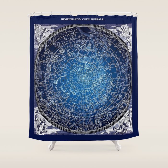Vintage Celestial Constellations 17th Cenurty Star Map - Star Chart of the Constellations Shower Curtain Gallery Image 1