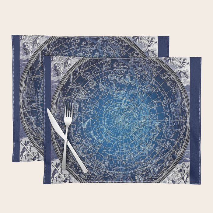 Vintage Celestial Constellations 17th Cenurty Star Map - Star Chart of the Constellations Placemat Gallery Image 1
