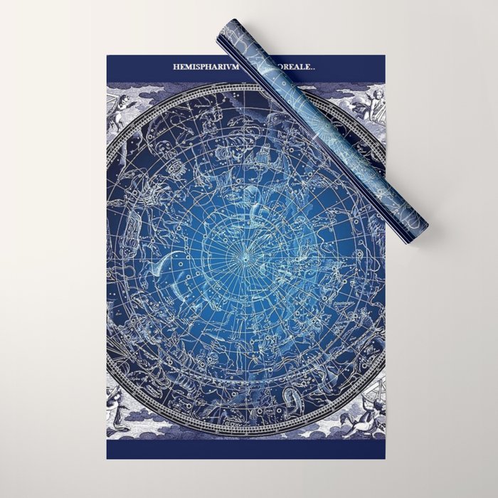 Vintage Celestial Constellations 17th Cenurty Star Map - Star Chart of the Constellations Wrapping Paper Gallery Image 1