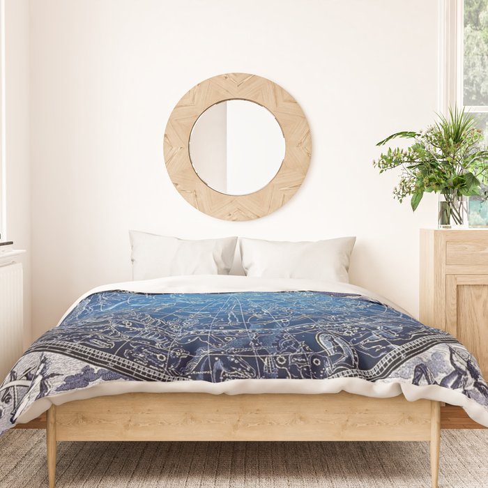 Vintage Celestial Constellations 17th Cenurty Star Map - Star Chart of the Constellations Duvet Cover Gallery Image 3