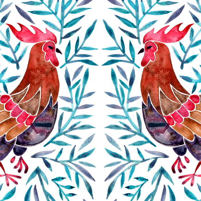 Le Coq - Watercolor Rooster with Turquoise Leaves Coffee Mug Gallery Image 2