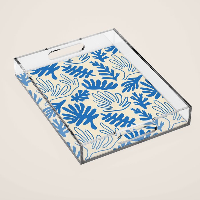 Abstract blue nature leaf art pattern Acrylic Tray Gallery Image 1